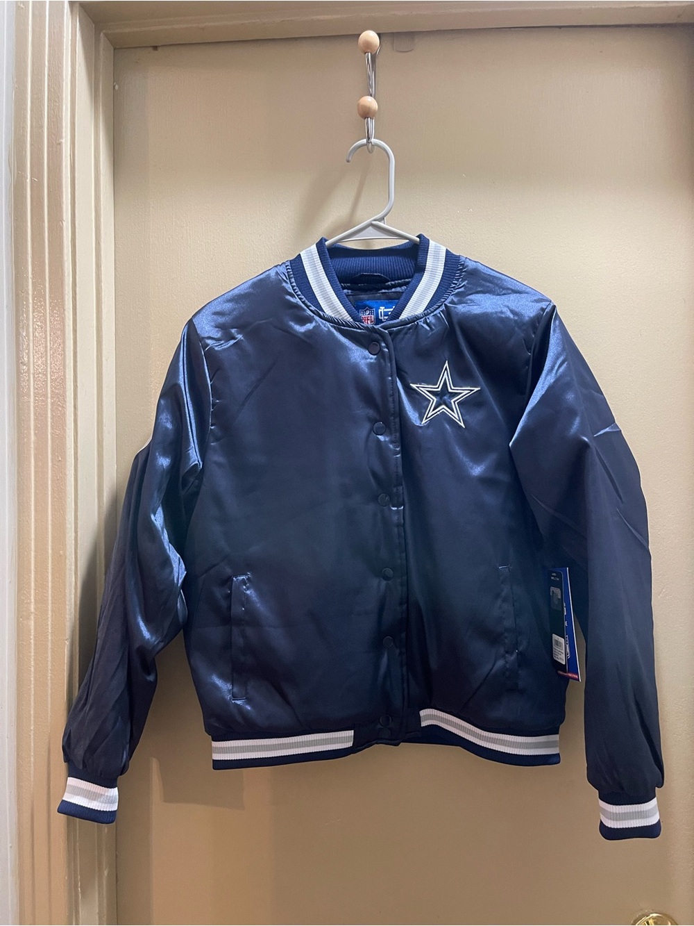 Dallas Cowboys NFL Navy Satin bomber Jacket with White Star Patch